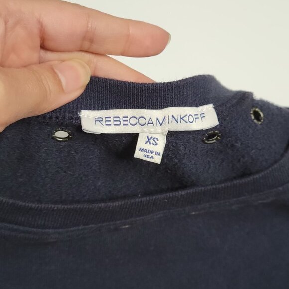 Rebecca Minkoff Cold Shoulder Boatneck Grommets Navy Blue Long Sleeve XS - Picture 4 of 6